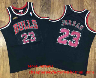 Men's Chicago Bulls #23 Michael Jordan 1997-98 Black Final Patch Hardwood Classics Soul AU Throwback Jersey
