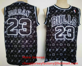 Men's Chicago Bulls #23 Michael Jordan Black Hardwood Classics Swingman Throwback Fashion Jersey