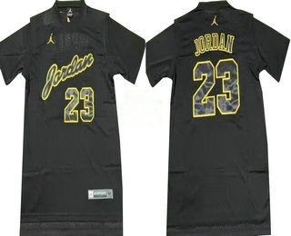 Men's Chicago Bulls #23 Michael Jordan Black With Chicago Short Sleeved Swingman Throwback Jersey