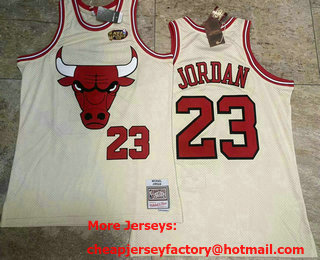 Men's Chicago Bulls #23 Michael Jordan Cream Team Logo Throwback AU Jersey