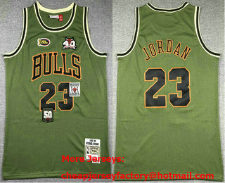 Men's Chicago Bulls #23 Michael Jordan Olive Military Flight Throwback Swingman Jersey