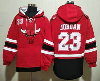 Men's Chicago Bulls #23 Michael Jordan NEW Red Pocket Stitched NBA Pullover Hoodie