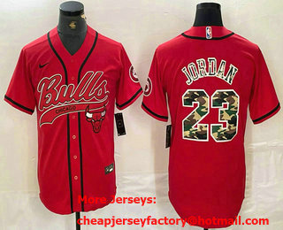 Men's Chicago Bulls #23 Michael Jordan Red Camo Cool Base Stitched Baseball Jersey