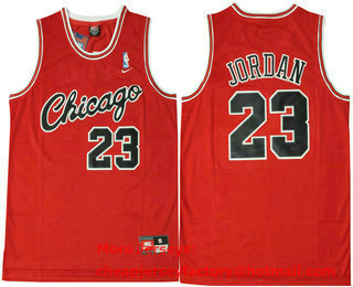 Men's Chicago Bulls #23 Michael Jordan Red With Black Name Stitched NBA Nike Swingman Jersey