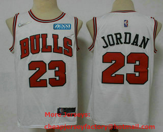 Men's Chicago Bulls #23 Michael Jordan White Nike 75th Anniversary Diamond 2021 Stitched Jersey With Sponsor