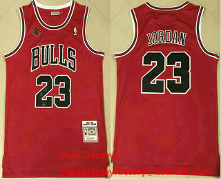 Men's Chicago Bulls #23 Michael Jordan 1993-2013 20th Champions Patch Red Hardwood Classics Soul Swingman Signed Throwback Jersey