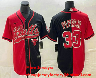 Men's Chicago Bulls #33 Scottie Pippen Red Black Two Tone Stitched Baseball Jersey