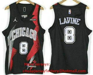 Men's Chicago Bulls #8 Zach LaVine Black 2021 Brand Jordan Swingman Stitched NBA Fashion Jersey With Sponsor Logo