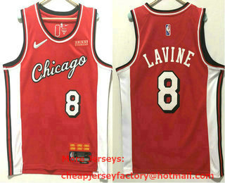 Men's Chicago Bulls #8 Zach LaVine Red Nike 75th Anniversary Diamond 2021 Stitched Jersey With Sponsor
