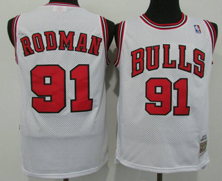 Men's Chicago Bulls #91 Dennis Rodman 1997-98 White Hardwood Classics Soul Swingman Throwback Jersey