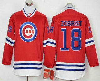 Men's Chicago Cubs #18 Ben Zobrist Red Long Sleeve Baseball Jersey
