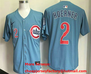 Men's Chicago Cubs #2 Nico Hoerner Baby Blue Limited Jersey