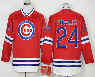 Men's Chicago Cubs #24 Dexter Fowler Red Long Sleeve Baseball Jersey