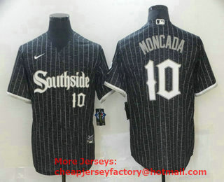Men's Chicago White Sox #10 Yoan Moncada Black With Small Number 2021 City Connect Stitched MLB Cool Base Nike Jersey