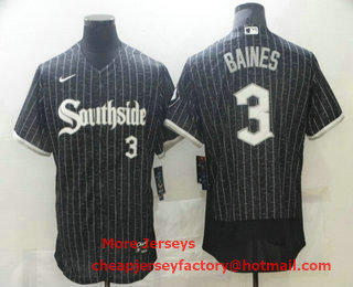 Men's Chicago White Sox #3 Harold Baines Black 2021 City Connect Stitched MLB Flex Base Nike Jersey