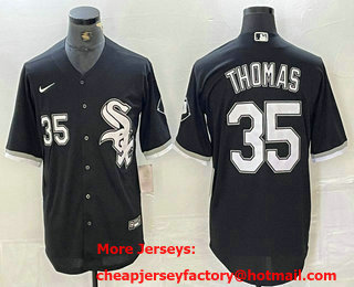 Men's Chicago White Sox #35 Frank Thomas Number Black Cool Base Stitched Jersey