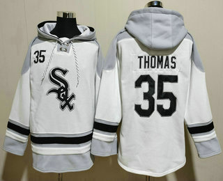 Men's Chicago White Sox #35 Frank Thomas White Ageless Must Have Lace Up Pullover Hoodie