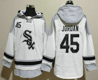 Men's Chicago White Sox #45 Michael Jordan White Ageless Must Have Lace Up Pullover Hoodie