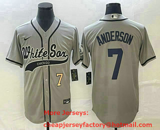 Men's Chicago White Sox #7 Tim Anderson Number Grey Cool Base Stitched Baseball Jersey 01