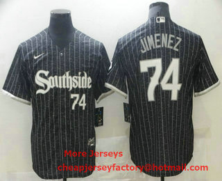 Men's Chicago White Sox #74 Eloy Jimenez Black With Small Number 2021 City Connect Stitched MLB Cool Base Nike Jersey