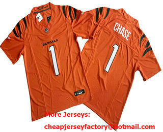 Men's Cincinnati Bengals #1 JaMarr Chase Orange 2023 FUSE Vapor Limited Stitched Jersey