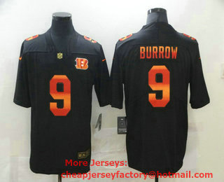 Men's Cincinnati Bengals #9 Joe Burrow Black Red Orange Stripe Vapor Limited Nike NFL Jersey