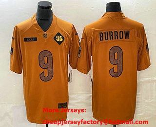 Men's Cincinnati Bengals #9 Joe Burrow Brown 2023 Salute To Service Limited Stitched Jersey