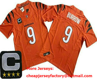 Men's Cincinnati Bengals #9 Joe Burrow Limited Orange C Patch FUSE Vapor Jersey