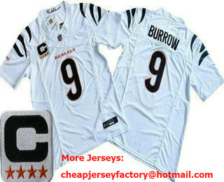 Men's Cincinnati Bengals #9 Joe Burrow Limited White C Patch FUSE Vapor Jersey