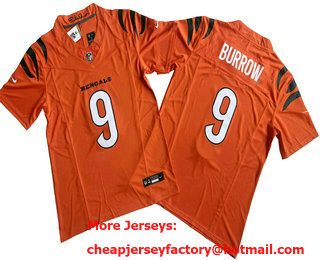 Men's Cincinnati Bengals #9 Joe Burrow Orange 2023 FUSE Vapor Limited Stitched Jersey