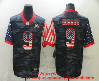 Men's Cincinnati Bengals #9 Joe Burrow USA Camo 2020 Salute To Service Stitched NFL Nike Limited Jersey