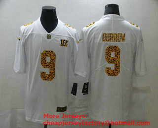 Men's Cincinnati Bengals #9 Joe Burrow White 2020 Nike Flocked Leopard Print Vapor Limited NFL Jersey