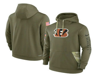 Men's Cincinnati Bengals 2022 Olive Salute to Service Therma Performance Pullover Hoodie