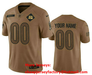 Men's Cincinnati Bengals Active Player Custom 2023 Brown Salute To Service Limited Stitched Jersey