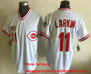 Men's Cincinnati Reds #11 Barry Larkin White Throwback Jersey