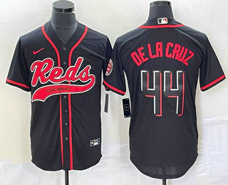 Men's Cincinnati Reds #44 Elly De La Cruz Black With Patch Cool Base Stitched Baseball Jersey 02