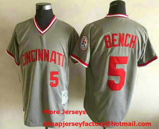 Men's Cincinnati Reds #5 Johnny Bench Grey Throwback Jersey