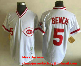 Men's Cincinnati Reds #5 Johnny Bench White Throwback Jersey