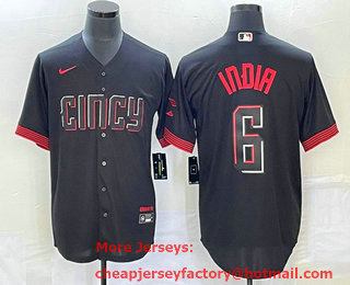 Men's Cincinnati Reds #6 Jonathan India Black 2023 City Connect With Patch Stitched Jersey 02