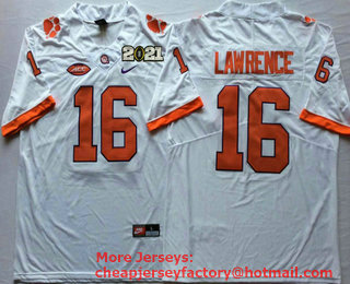 Men's Clemson Tigers #16 Trevor Lawrence White Stitched NCAA Nike 2021 Championship Game Patch College Football Jersey