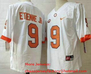 Men's Clemson Tigers #9 Travis Etienne Jr White College Football Jersey