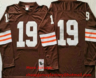 Men's Cleveland Browns #19 Bernie Kosar Brown Long Sleeves Throwback Jersey