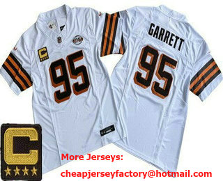 Men's Cleveland Browns #95 Myles Garrett Limited White Alternate C Patch FUSE Vapor Jersey