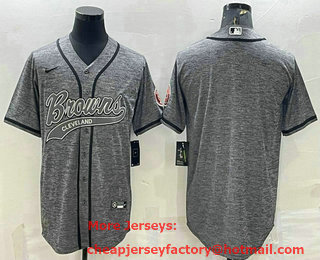 Men's Cleveland Browns Blank Grey Gridiron With Patch Cool Base Stitched Baseball Jersey