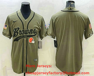 Men's Cleveland Browns Blank Olive 2022 Salute To Service Cool Base Stitched Baseball Jersey
