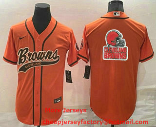 Men's Cleveland Browns Orange Team Big Logo With Patch Cool Base Stitched Baseball Jersey