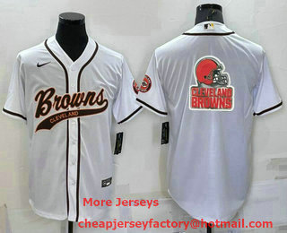 Men's Cleveland Browns White Team Big Logo With Patch Cool Base Stitched Baseball Jersey