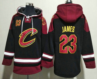 Men's Cleveland Cavaliers #23 LeBron James Black Red Ageless Must Have Lace Up Pullover Hoodie