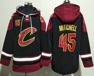 Men's Cleveland Cavaliers #45 Donovan Mitchell Black Red Ageless Must Have Lace Up Pullover Hoodie