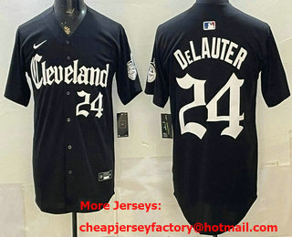 Men's Cleveland Guardians #24 Chase DeLauter Black Gothic Edition Vapor Premier Limited Stitched Jersey